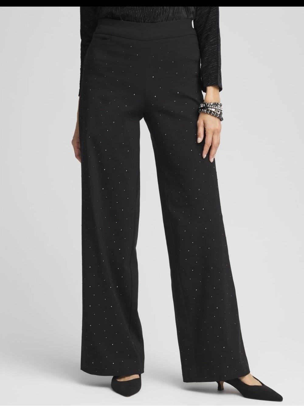 Chico’s Brigitte Embellished Wide Leg Pants Size 16 Black So Slimming
